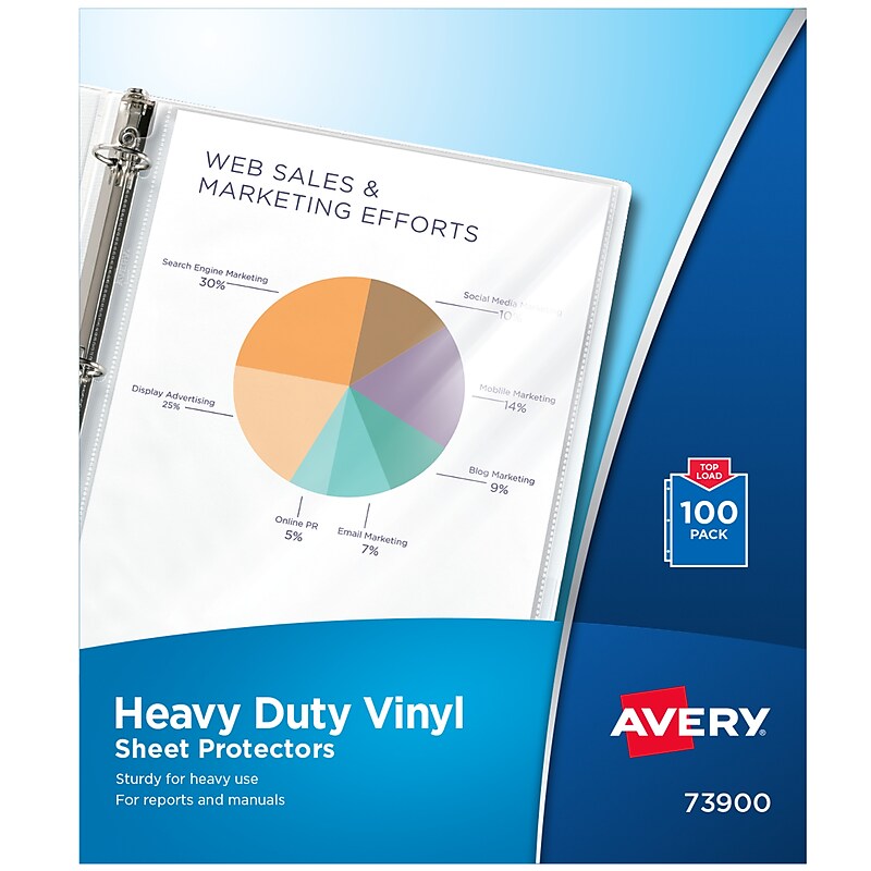 Avery Vinyl Heavyweight Sheet Protectors, 8-1/2" x  11", Clear, 100/Box (73900) image 1