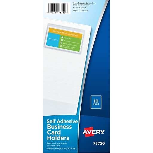 Avery Self-Adhesive Business Card Holders Vinyl Sleeve, 2" x 3.5", Clear,  10/Pack (73720)
