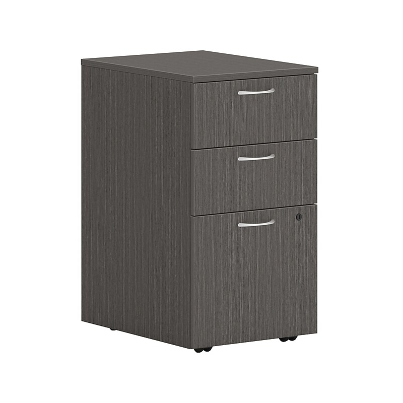 HON Mod 3-Drawer Mobile Vertical File Cabinet, Letter/Legal Size, Lockable, 28"H x 15"W x 20"D, Slate Teak (HONPLPMBBFLS1) image 1