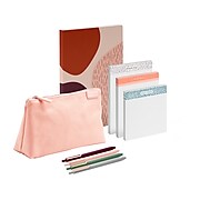 Poppin Elements Notebook with Accessory Pouch, Writing Pads, and 4 Pens, 5.8" x 8.3", Line Ruled, 48 Sheets, Blush (108718)