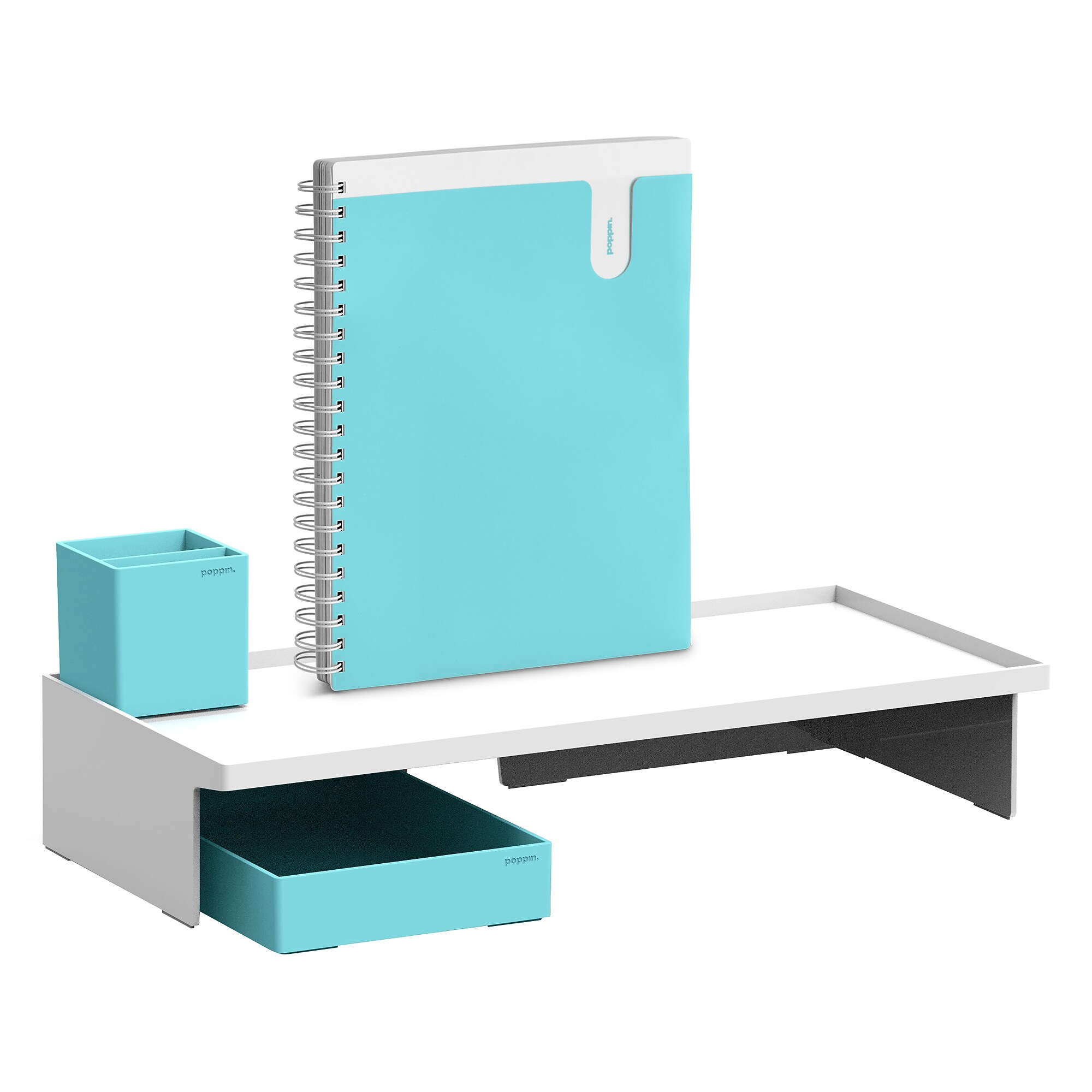 Poppin Monitor Riser with Accessory Kit, White/Aqua (108721) Sansujyuku sansujyuku.com