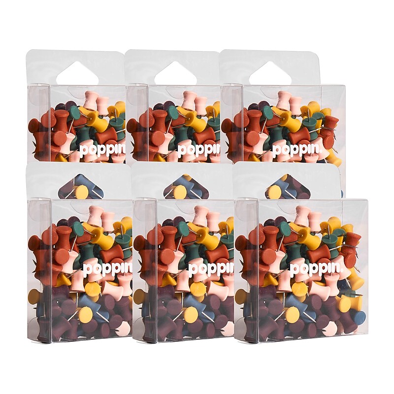 Poppin Push Pins, Assorted Colors, 100/Box, 6 Boxes/Kit (108678) image 1