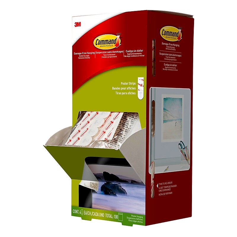 Command Small Poster Strips, White, 4 Strips/Pack, 100 Sets/Pack (17024CABPK) image 1