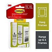 Command™ Medium and Large Picture Hanging Strips, White, 4  Medium and 8 Large Sets/Pack (17209-ES)
