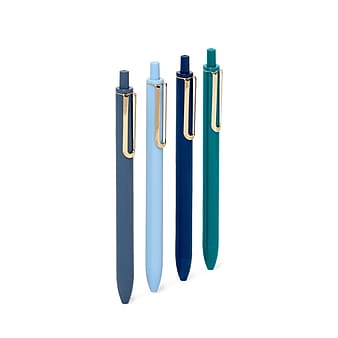 Poppin Luxe Retractable Gel Pen, Fine Point, Blue Ink, 4/Pack (105390)