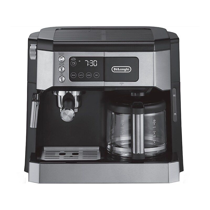 DeLonghi All-in-One 10-Cup Coffee and Espresso Machine Combination, Black/Stainless Steel (COM530M) image 1