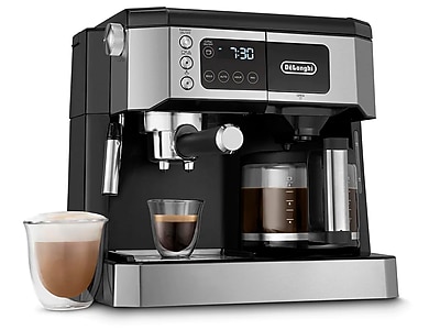 DeLonghi All-in-One 10-Cup Coffee and Espresso Machine Combination, Black/Stainless Steel (COM530M)
