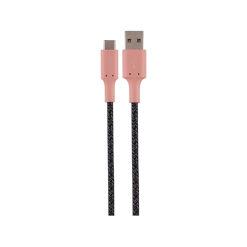 Cordinate 6' USB-A to USB-C Power Cable, Male to Male, Charcoal/Blush (58654) image 1