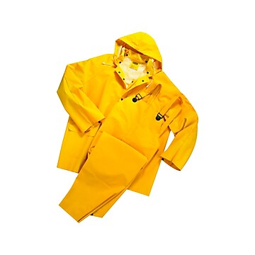 Large Yellow Premium 3 Piece Rainsuit Raincoat Rain Pants with Hood 