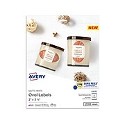 Avery(R) Printable Blank Oval Labels, 2" x 3-1/3", Matte White, 200 Customizable Labels (22570)
