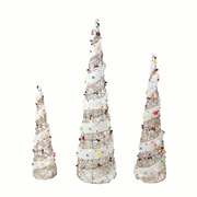 Northlight Set of 3 Lighted Champagne Gold Rattan Candy Covered Cone Tree...