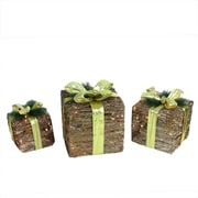 Northlight Set of 3 Lighted Natural Rattan and Glitter Gift Boxes Christmas...