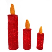LB International Set of 3 Pre Lit Red and Gold Tinsel Candle Christmas Yard Art...