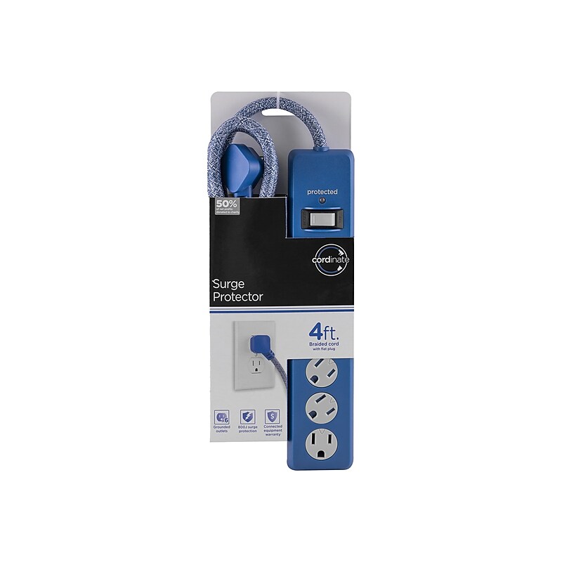 Cordinate 6-Outlet Surge Protector, 4', Blue Heather (58799) image 1
