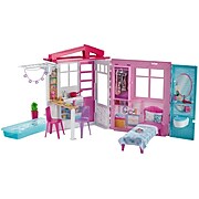 Mattel Barbie House Furniture and Accessories Plastic Dollhouse, Pink  (FXG54)