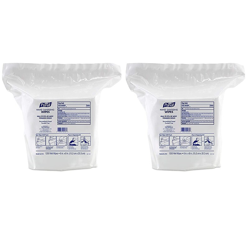 PURELL Hand Sanitizing Wipes Refill, 1200/Wipes, 2/Pack (9118-02) image 1