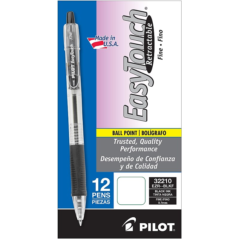 Pilot EasyTouch Retractable Ballpoint Pens, Fine Point, Black Ink, Dozen (32210) image 1