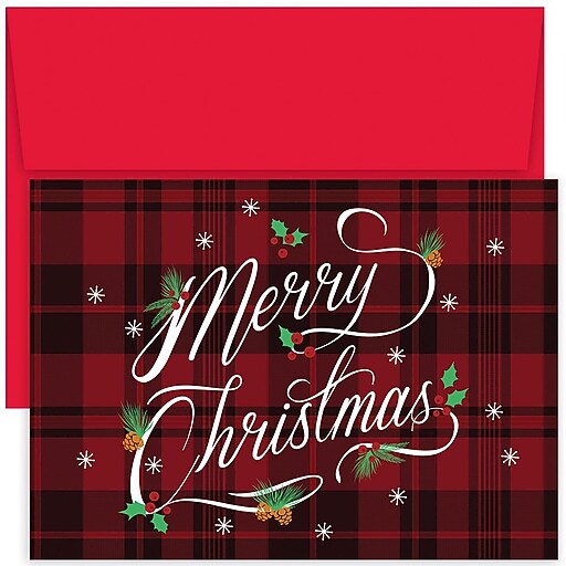 Great Papers Holiday Greeting Cards Plaid Merry Christmas 7 875 X 