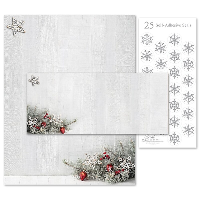 Great Papers! Holiday Stationery Kit, Woodsy Pine, 8.5" x 11" Letterhead, 9.5" x 4.25" Envelopes, 25/Pack (2017009KIT) image 1