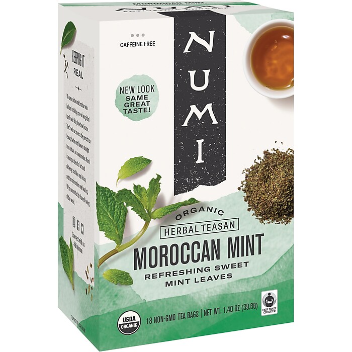 Numi Caffeine Free Moroccan Mint Herbal Tea Bags, 18/Box (878237