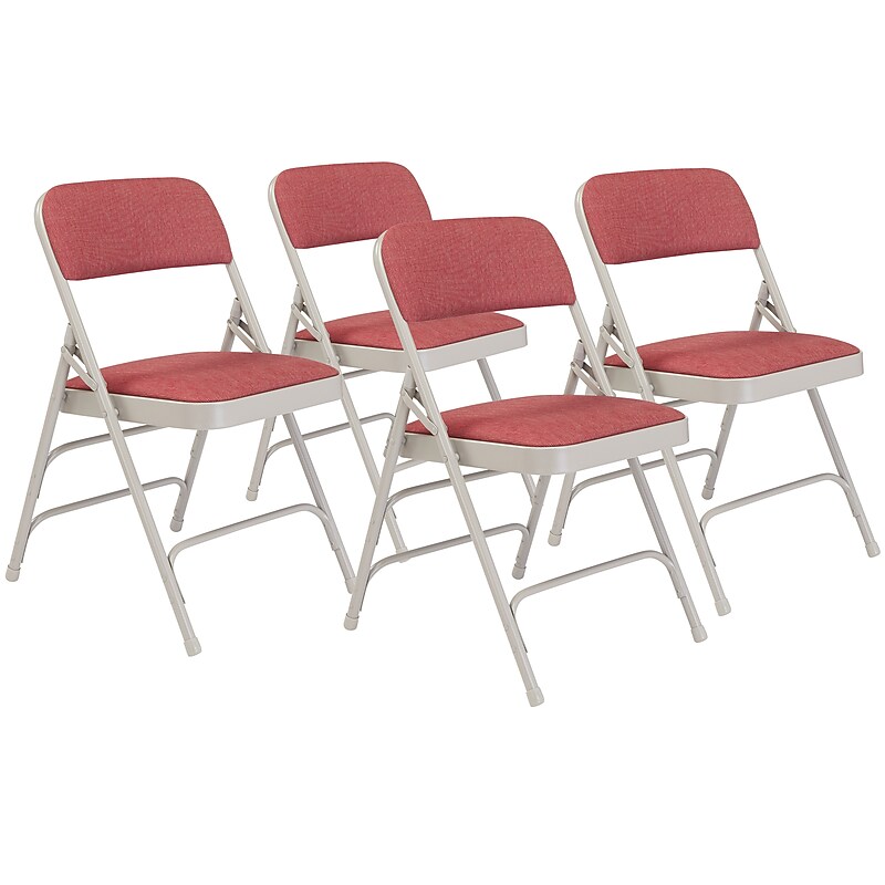 NPS 2300 Series Fabric Padded Triple Brace, Double Hinge Premium Folding Chairs, Majestic Cabernet/Gray, 4/Pack (2308/4) image 1