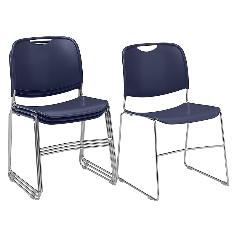 NPS 8500 Series Hi-Tech Ultra-Compact Plastic Stacking Chair, Navy Blue/Chrome, 4/Pack (8505/4) image 1