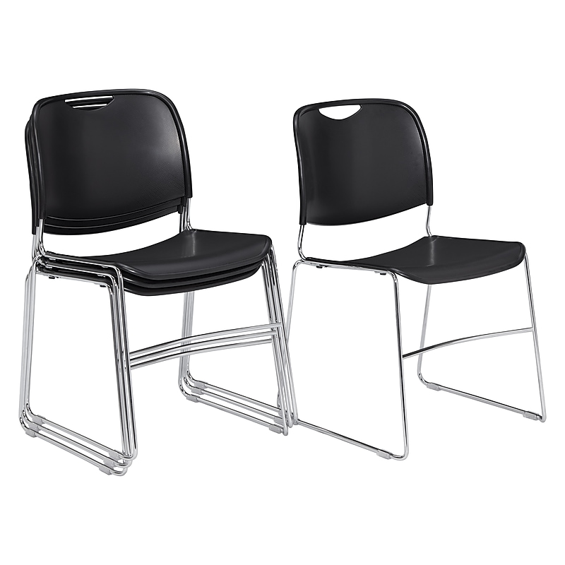 NPS 8500 Series Hi-Tech Ultra-Compact Plastic Stacking Chair, Black/Chrome, 4/Pack (8510/4) image 1