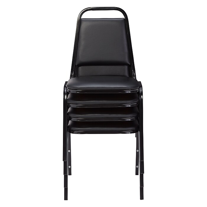 NPS 9100 Series Vinyl Stacking Chair, Panther Black/Black, 4/Pack