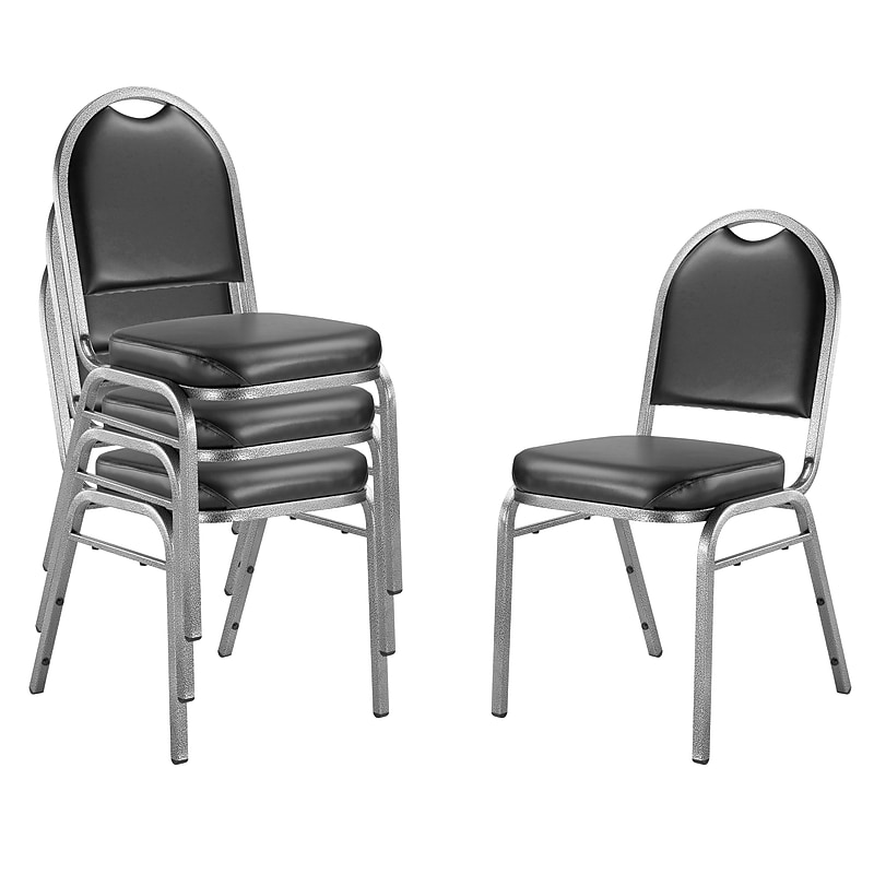 NPS 9200 Series Vinyl Padded Stacking Chair, Panther Black/Silvervein, 4/Pack (9210-SV/4) image 1