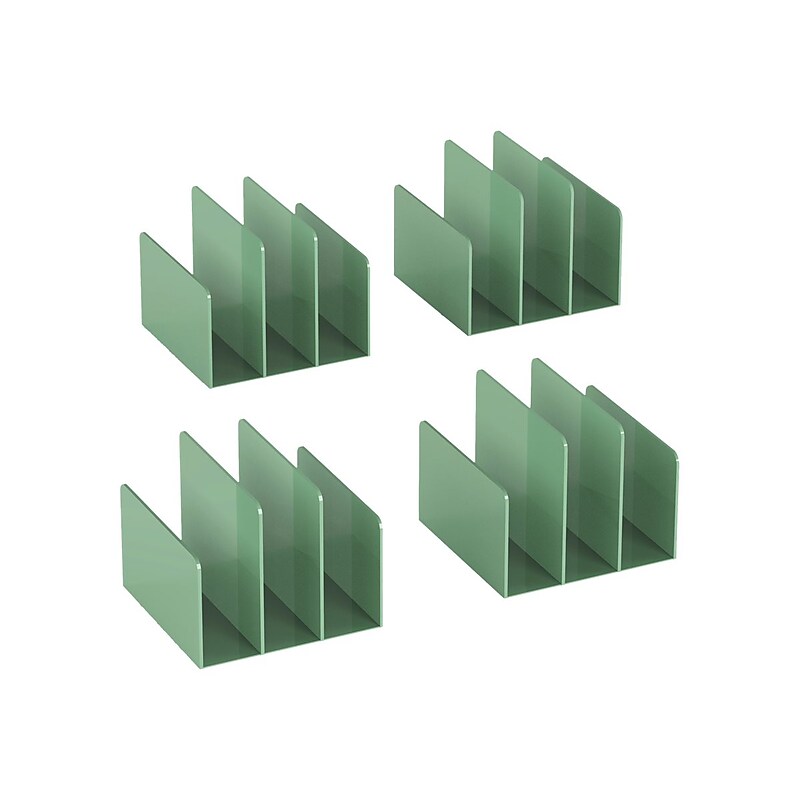 Poppin 3-Compartment Plastic File Sorter, Sage, 4/Kit (108688) image 1