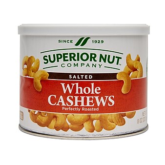 SUPERIOR NUT COMPANY Roasted Salted Cashews, 8 oz., 12 Bags/Pack (259-00006)