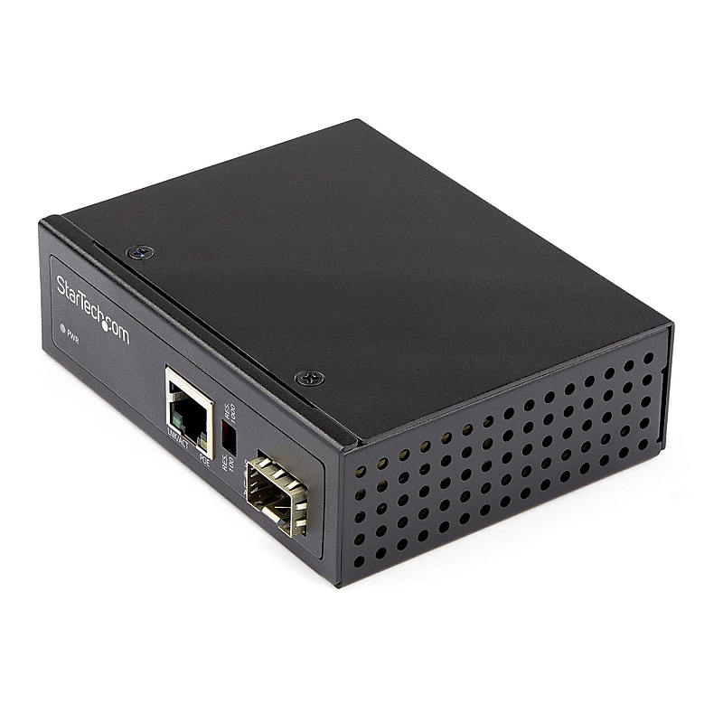 PoE+ Industrial Fiber to Ethernet Media Converter 60W - SFP to RJ45 - SM/MM Fiber to Gigabit Copper IP-30 image 1