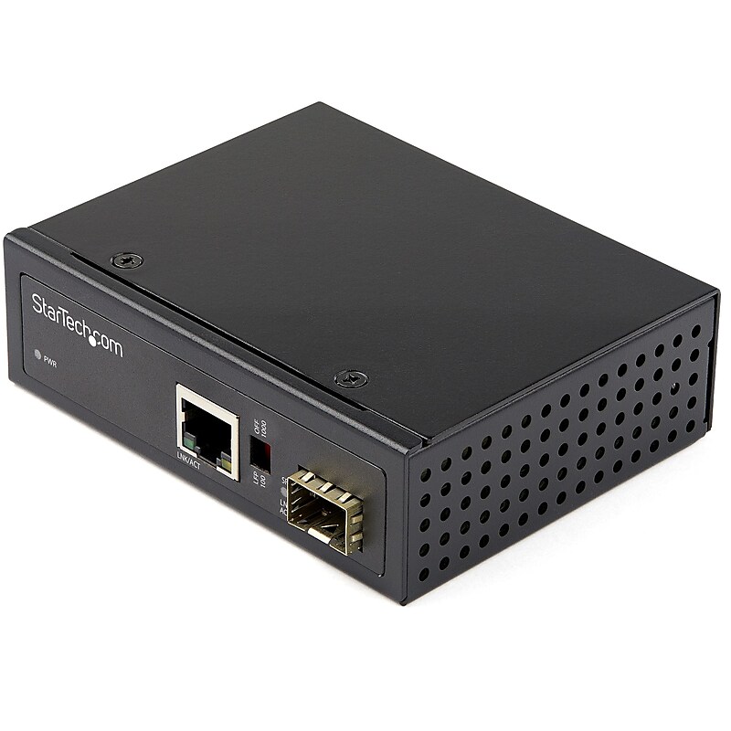 Industrial Fiber to Ethernet Media Converter - 1Gbps SFP to RJ45/CAT6 - SM/MM Fiber to Copper Gigabit Network IP-30 12V Input image 1