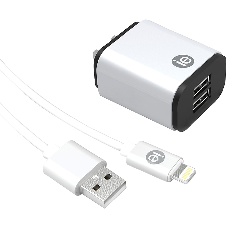 iEssentials 2.4-Amp Dual USB Wall Charge with Lightning to USB-A Cable, White, 4ft (IEN-ACL-22A) image 1