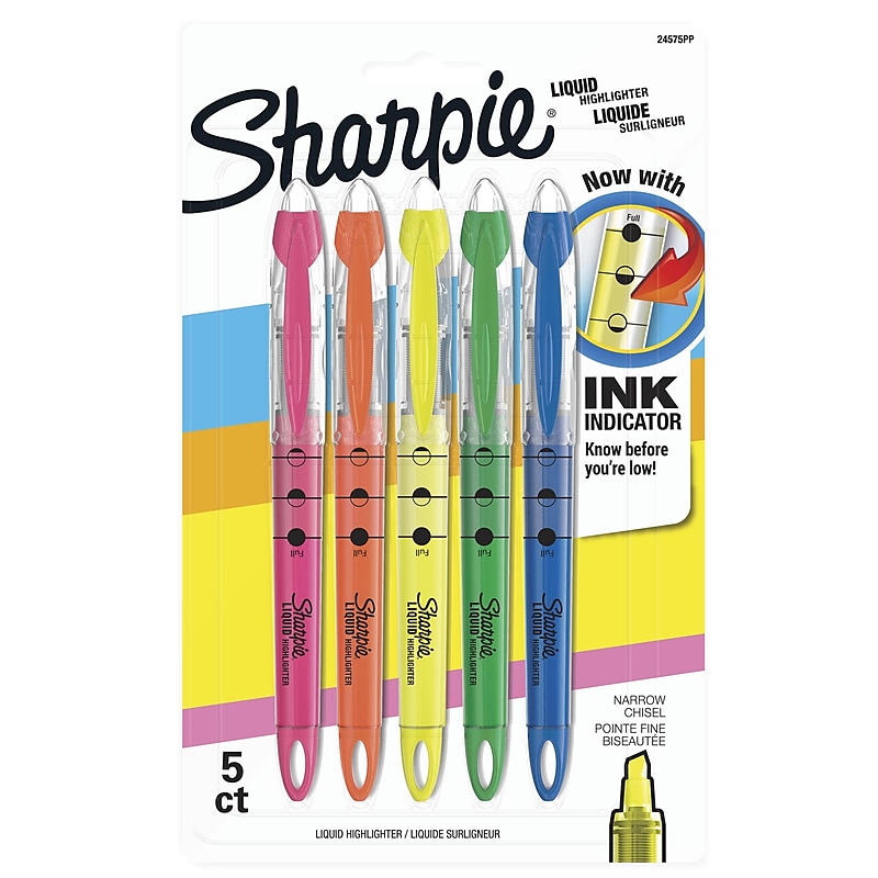 Sharpie Liquid Highlighter, Chisel Tip, Assorted, 5/Pack (24575PP) image 1