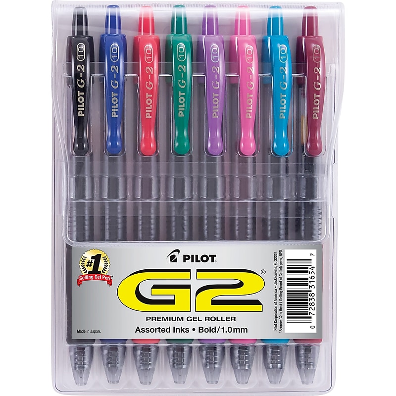 Pilot G2 Retractable Gel Pens, Bold Point, Assorted Ink, 8/Pack (31654) image 1