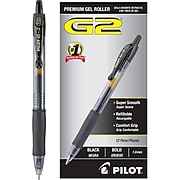 Pilot G2 Retractable Gel Pens, Bold Point, Black Ink, Dozen (31256)