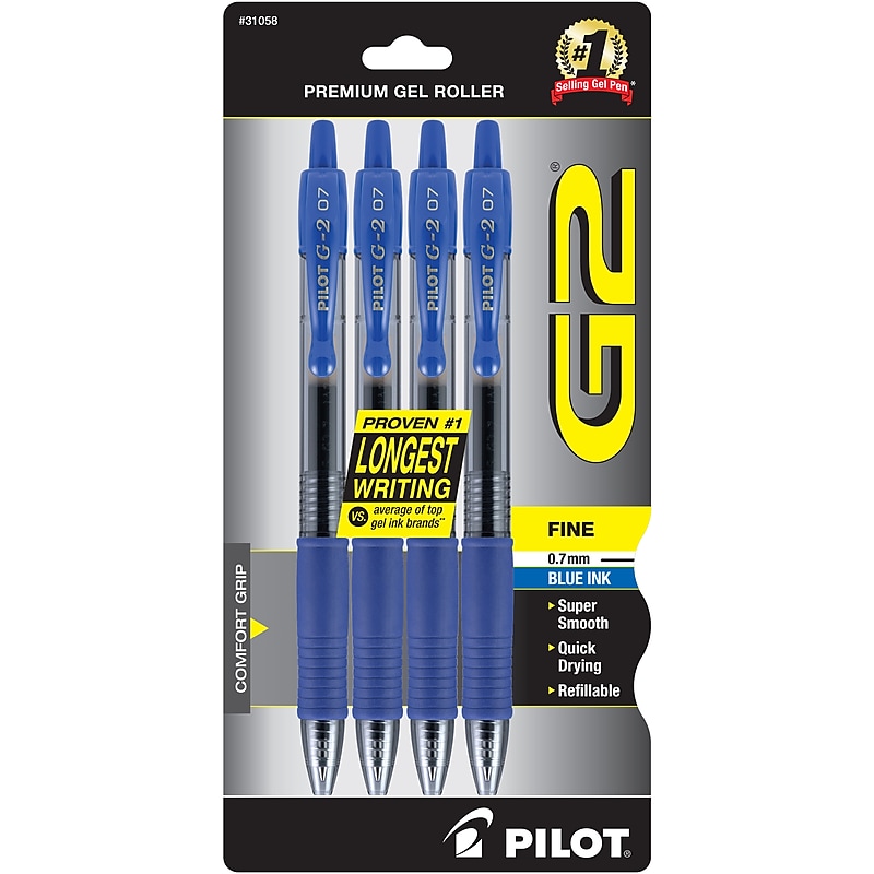 Pilot G2 Retractable Gel Pens, Fine Point, Blue Ink, 4/Pack (31058) image 1
