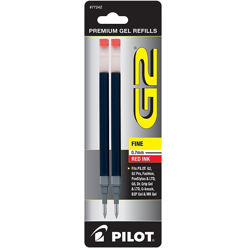Pilot G2 Gel-Ink Pen Refill, Fine Tip, Red Ink, 2/Pack (77242) image 1