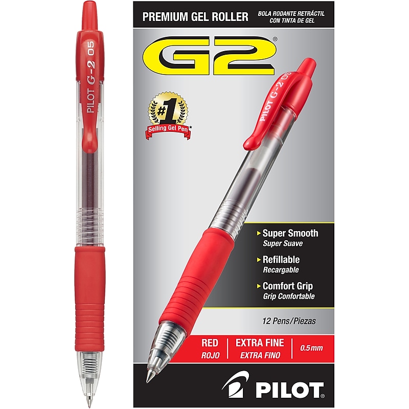 Pilot G2 Retractable Gel Pens, Extra Fine Point, Red Ink, Dozen (31004) image 1