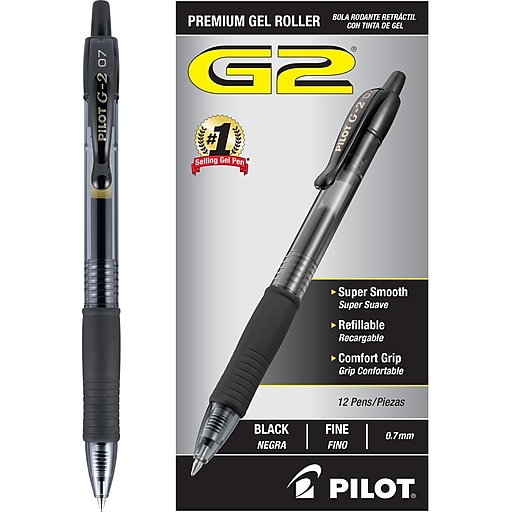 Pilot G2 Retractable Gel Ink Pen, 0.7 mm, Black Ink - 12 count
