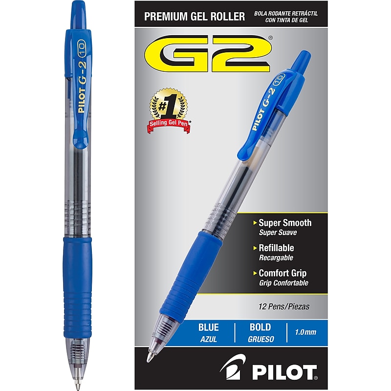 Pilot G2 Retractable Gel Pens, Bold Point, 1.0mm, Blue Ink, Dozen (31257) image 1