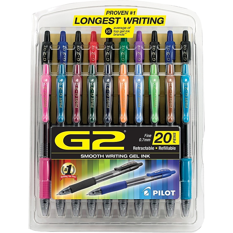 Pilot G2 Retractable Gel Pens, Fine Point, Assorted Ink, 20/Pack (31294) image 1