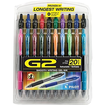 Pilot G2 Retractable Gel Pens, Fine Point, Assorted Ink, 20/Pack (31294)