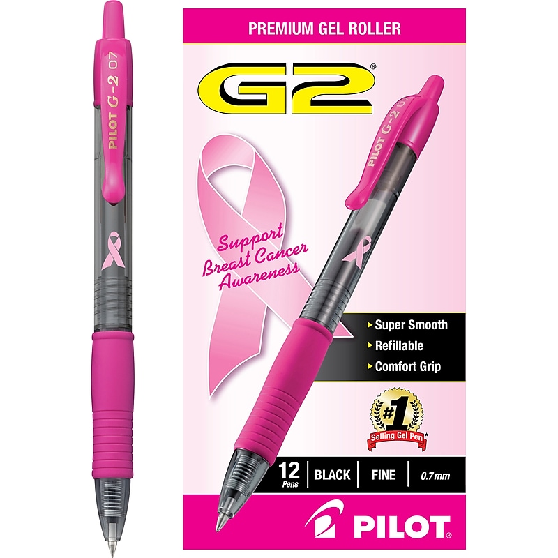 Pilot G2 BCA Retractable Gel Pens, Fine Point, Black Ink, Dozen (31332) image 1