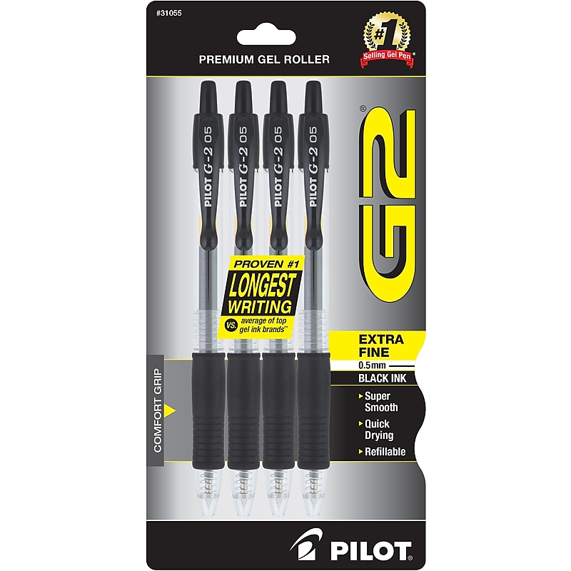 Pilot G2 Retractable Gel Pens, Extra Fine Point, Black Ink, 4/Pack (31055) image 1