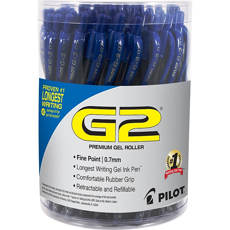 Pilot G2 Retractable Gel Pens, Fine Point, 0.7mm, Blue Ink, 36/Pack (84066) image 1