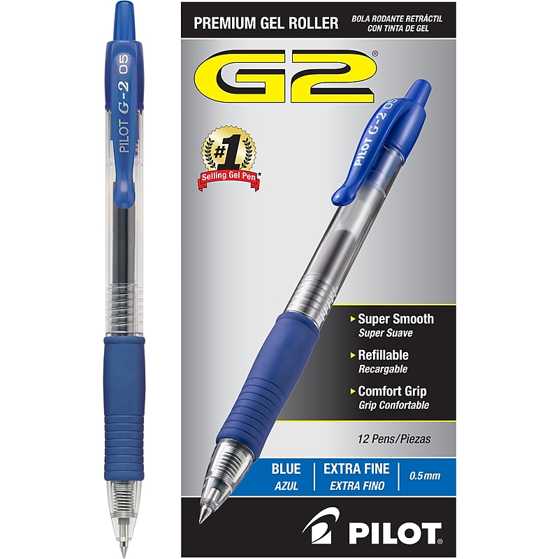 Pilot G2 Retractable Gel Pens, Extra Fine Point, Blue Ink, Dozen (31003) image 1