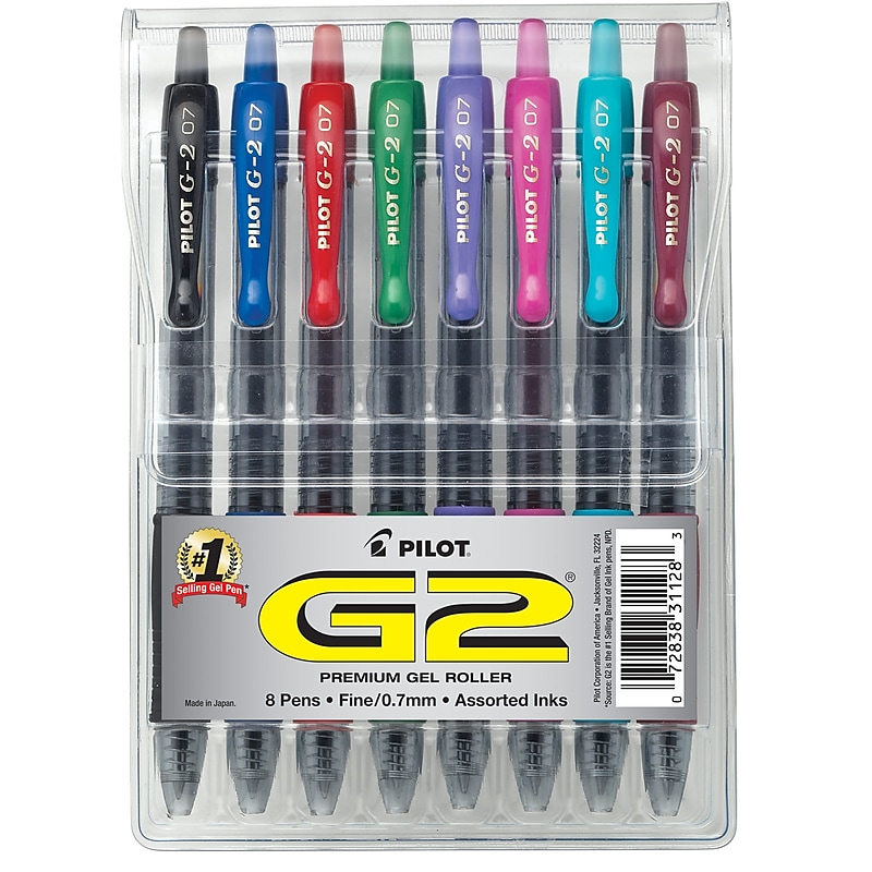 Pilot G2 Retractable Gel Pens, Fine Point, Assorted Ink, 8/Pack (31128) image 1