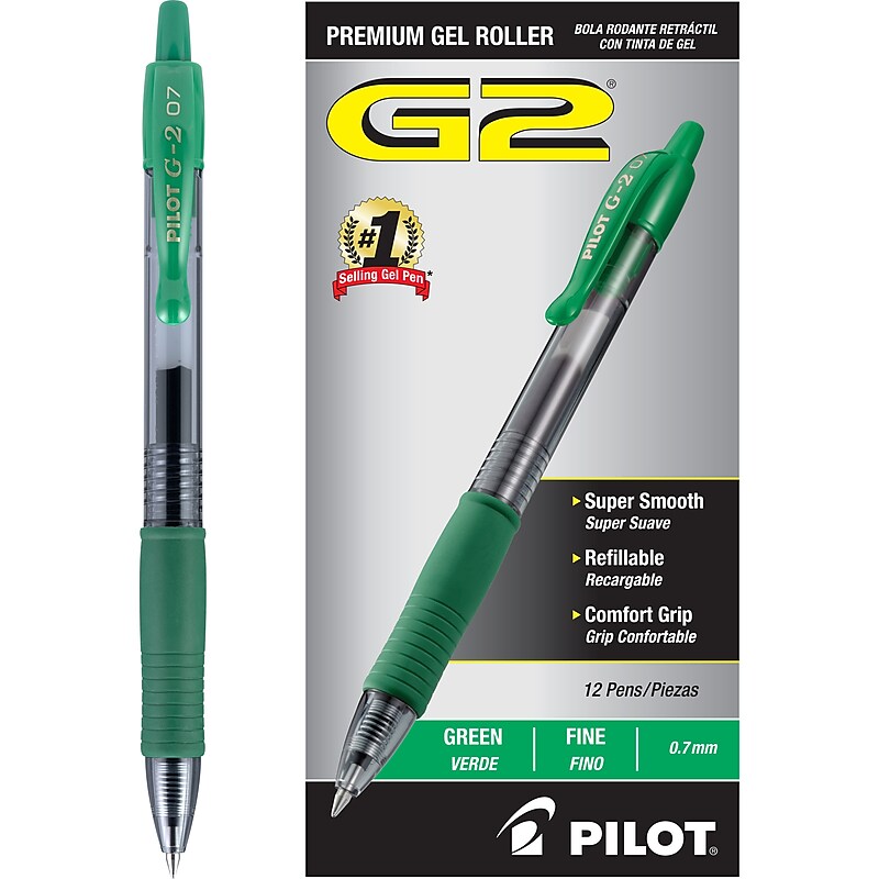 Pilot G2 Retractable Gel Pens, Fine Point, Green Ink, Dozen (31025) image 1